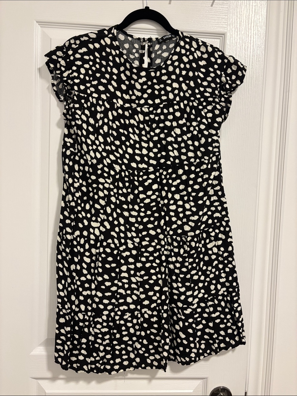 SHEIN Black & White Printed Mini Dress with Tiered Skirt